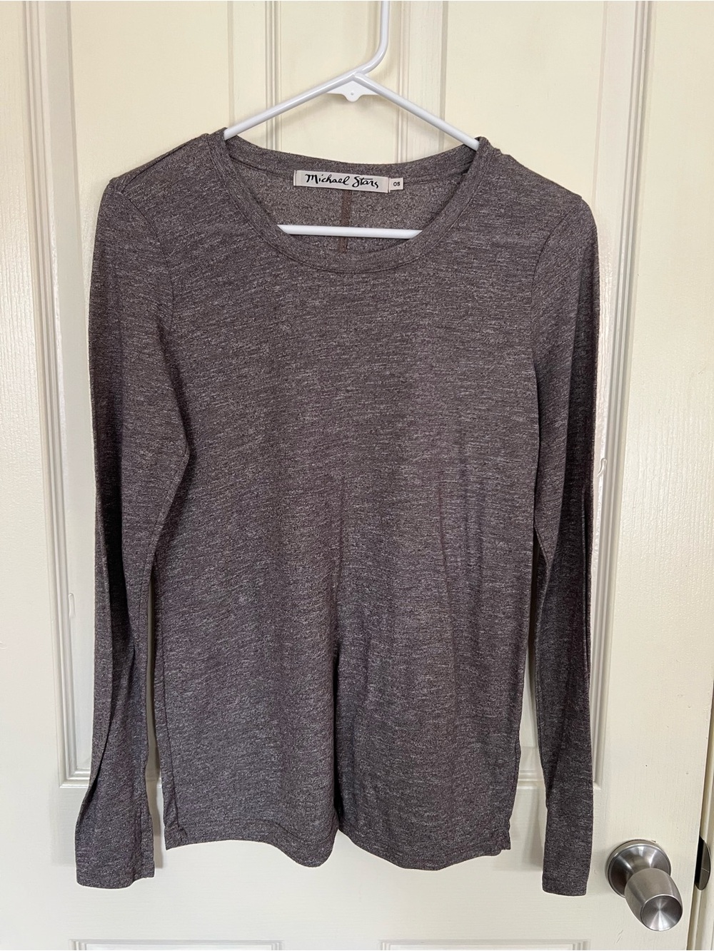 Michael Stars Long Sleeve Crewneck Tee One Size Taupe Brown Stretch Top